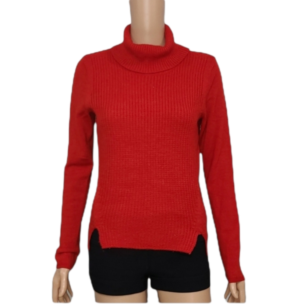 Tahari Women Merino Wool sweater‎ long sleeve red Turtle neck Size XS